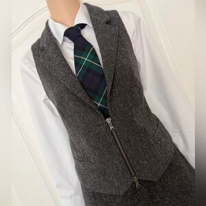 Club Monaco Black Charcoal Gray Wool Tweed Two Way Zip Micro Vest, Size S